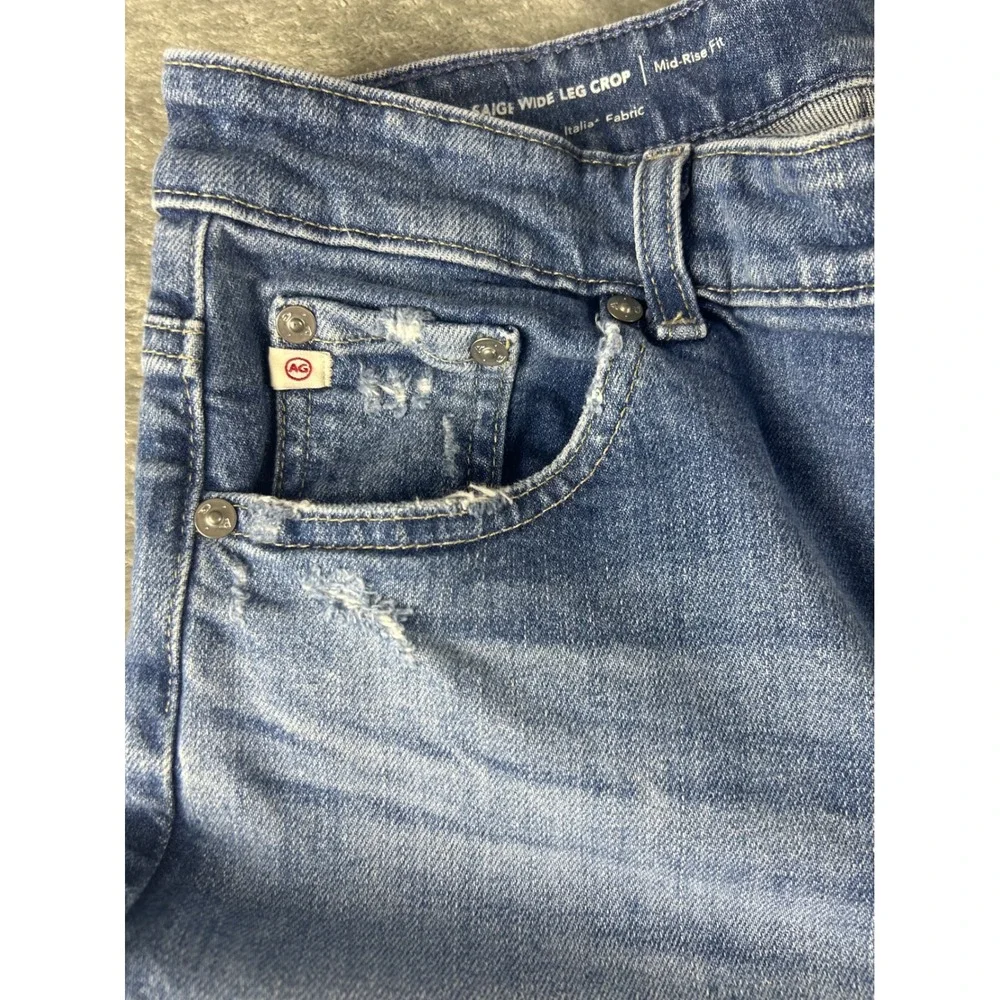 AG Adriano Goldschmied Saige Wide Leg Crop Jean 27 Mid Rise Raw Hem Medium Wash - Picture 5 of 11